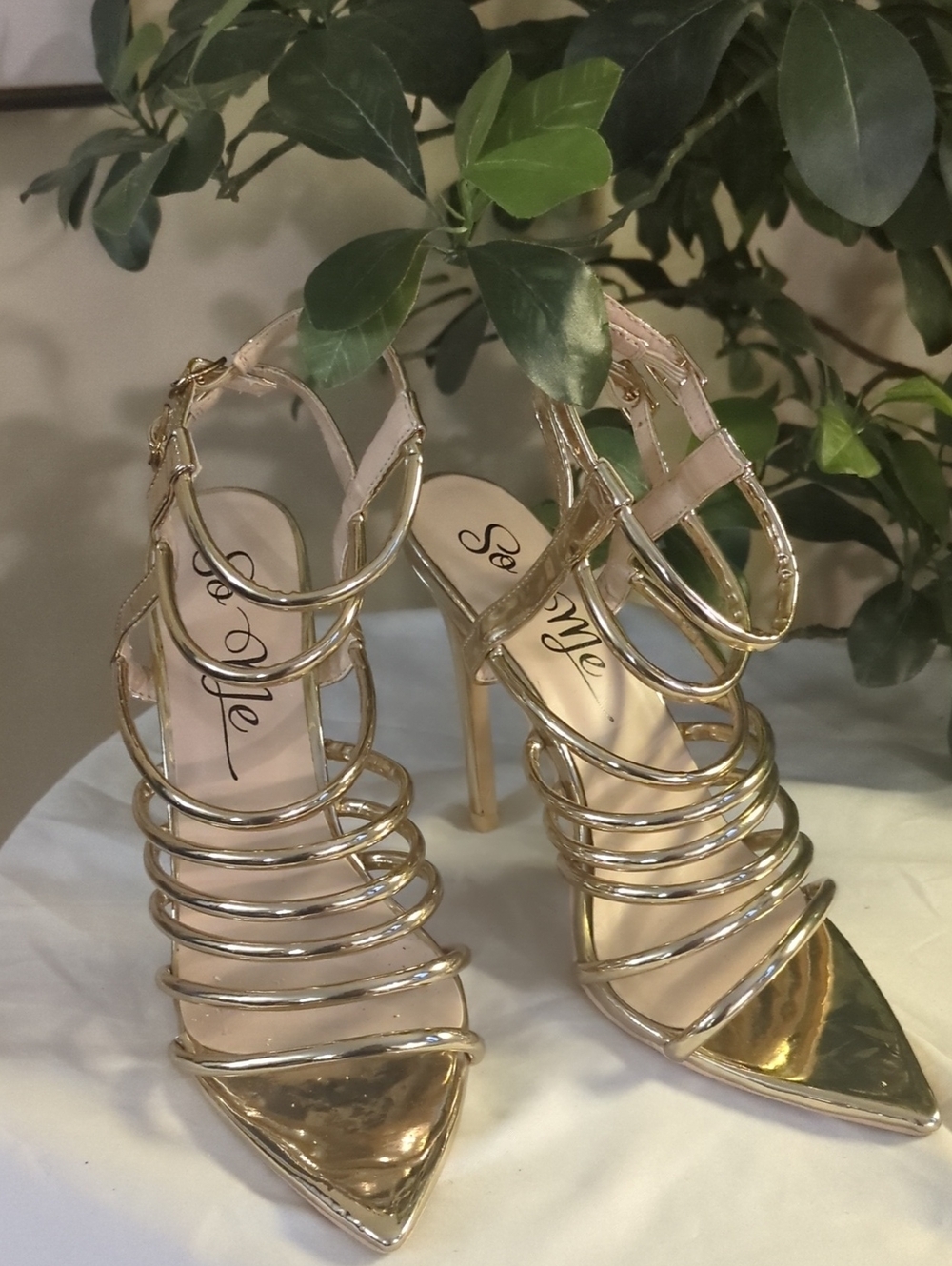"So Me" Dinah Gold Strappy High Heel Sandals
